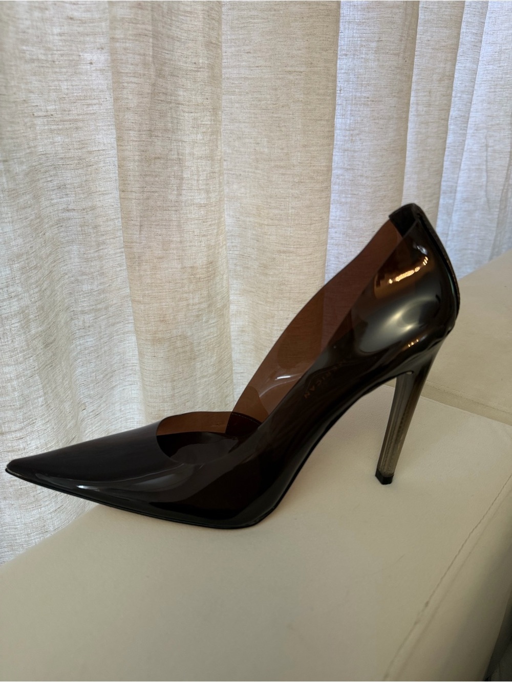 Good American Patent Pointed Toe Stiletto in Dark Brown